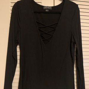 V-Neck Black Long Sleeve Blouse